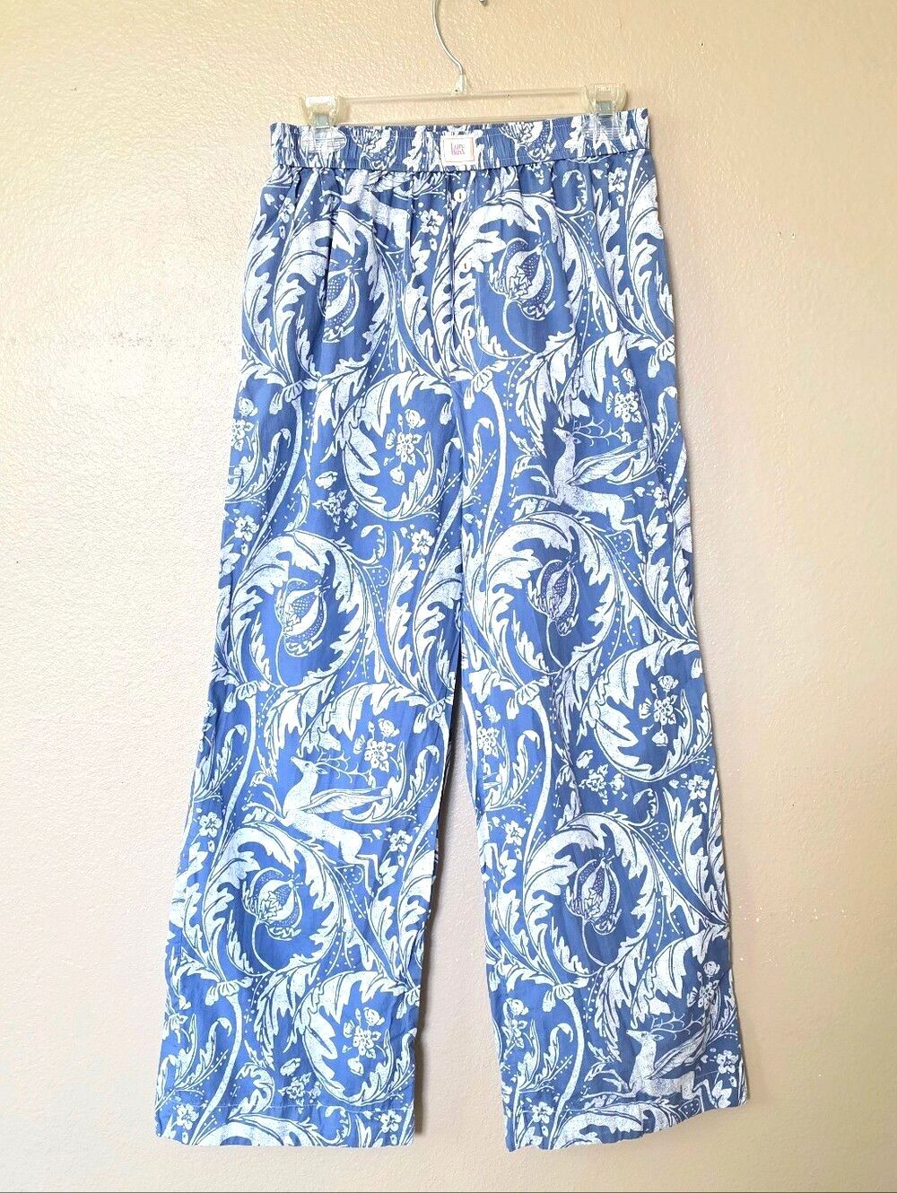 Anthropologie Lyre Bird Blue Deer Floral Print Wide Leg Boxer Pants - Size M